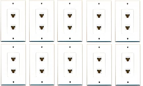 RiteAV 1 Gang 2 Port Cat6 Wall Plate OVERSIZED White 10 Pack