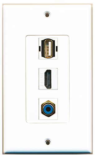RiteAV 1 Port HDMI 1 RCA Blue 1 USB A-A Wall Plate OVERSIZED