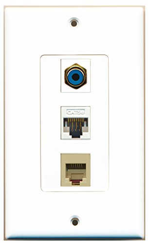 RiteAV 1 Port RCA Blue 1 Port Phone RJ11 RJ12 Beige 1 Port Cat5e Ethernet White Wall Plate OVERSIZED