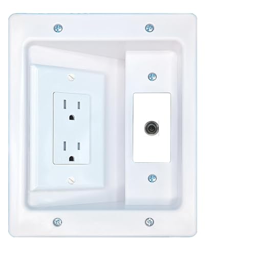 RiteAV 3.5mm Recessed WalL Plate Cable Concealer Management Kit with Power Outlet Hides Cords and Cables