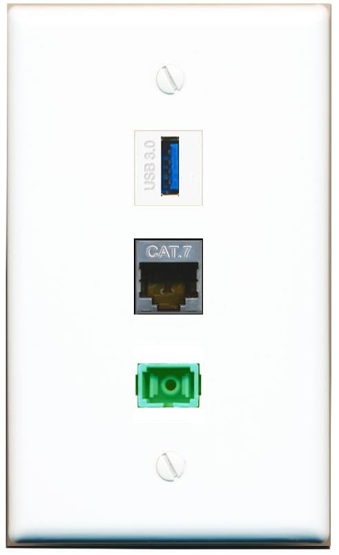 RiteAV - CAT7 SC-APC Singlemode Simplex USB-3 Wall Plate Flat White