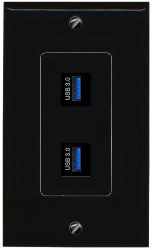 RiteAV 2 USB-3 Wall Plate Decorative [Black]