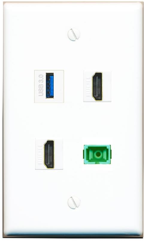 RiteAV - 2 HDMI SC-APC Singlemode Simplex USB-3 Wall Plate Flat White