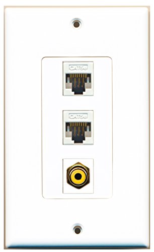 RiteAV 1 Port RCA Yellow 2 Port Cat5e Ethernet White Wall Plate OVERSIZED