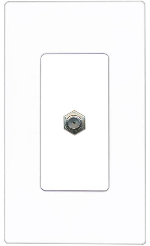 RiteAV 1 Port Coax Cable TV F-Type Wall Plate - 1 Gang [Screwless White]