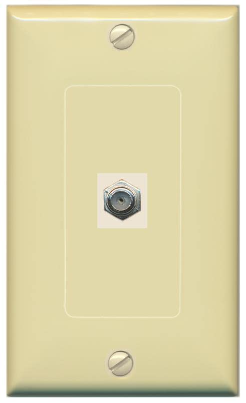 RiteAV 1 Port Coax Cable TV F-Type Wall Plate - 1 Gang [Ivory/Ivory]