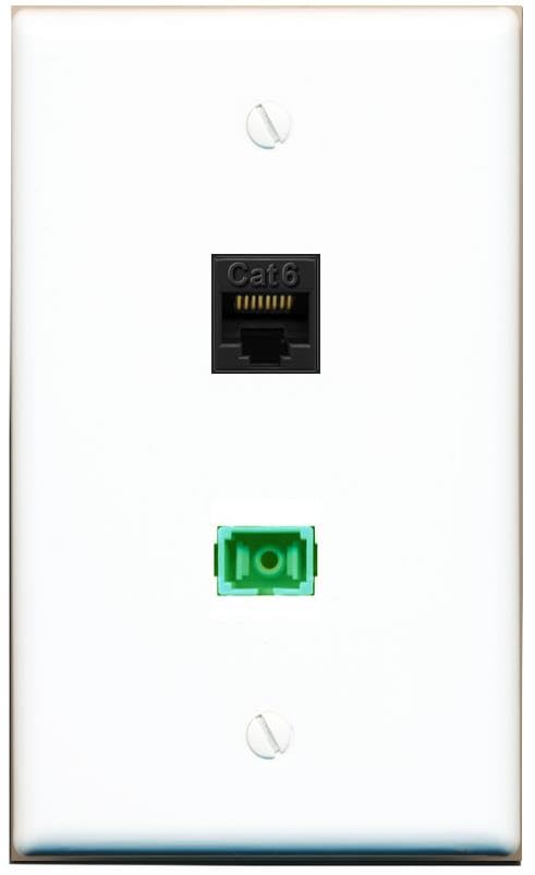 RiteAV 1 Port CAT6 BLACK SC/APC Singlemode Simplex Flat Wall Plate White