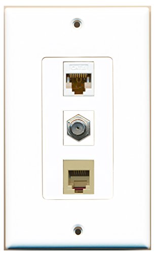 RiteAV 1 Port Coax Cable TV- F-Type 1 Port Phone RJ11 RJ12 Beige 1 Port Cat6 Ethernet White Wall Plate OVERSIZED