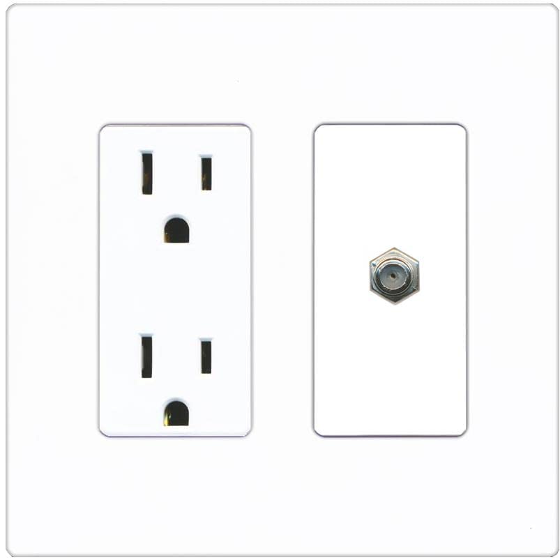 RiteAV 1 Port Coax Cable TV F-Type Wall Plate - Outlet [Screwless White]