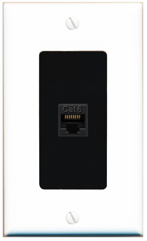 RiteAV 1 Port Cat6 Ethernet Wall Plate Female-Female - 1 Gang [White/Black]