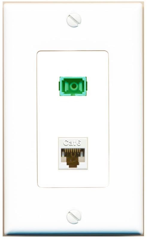 RiteAV 1 Port Fiber Optic Jack SC Simplex APC + Cat6 Wall Plate-1 Gang White
