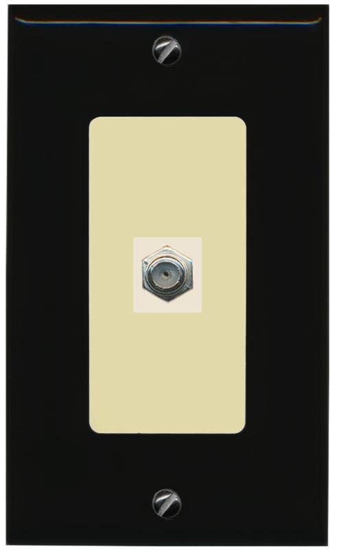 RiteAV 1 Port Coax Cable TV F-Type Wall Plate - 1 Gang [Black/Ivory]