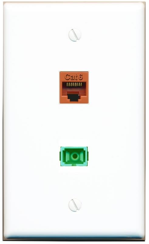 RiteAV 1 Port CAT6 ORANGE SC/APC Singlemode Simplex Flat Wall Plate White