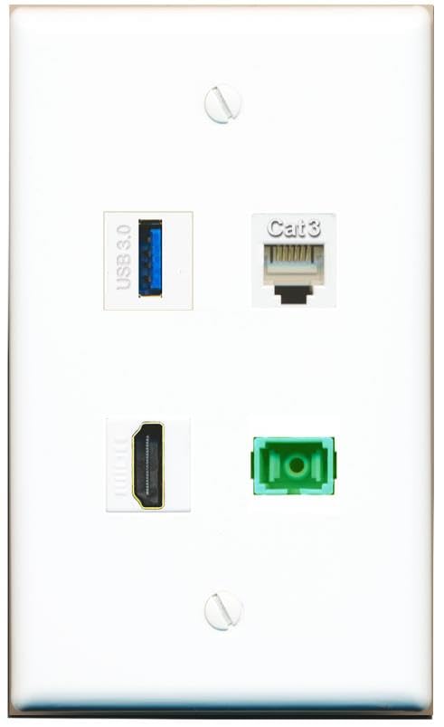 RiteAV - HDMI PHONE SC-APC Singlemode Simplex USB-3 Wall Plate Flat White