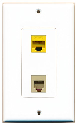 RiteAV 1 Port Phone RJ11 RJ12 Beige 1 Port Cat5e Yellow Type Wall Plate OVERSIZED
