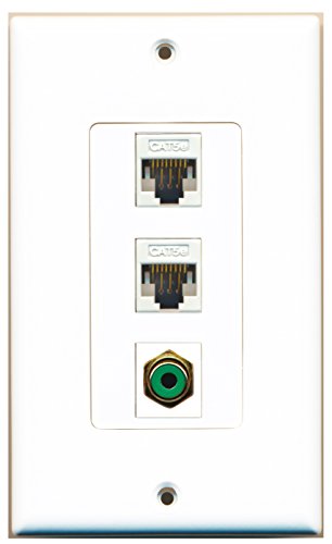 RiteAV 1 Port RCA Green 2 Port Cat5e Ethernet White Wall Plate OVERSIZED