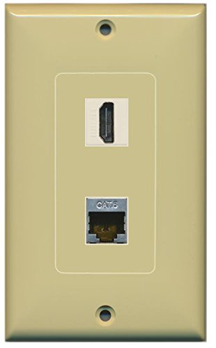 RiteAV - 1 Port Shielded Cat6 Ethernet 1 Port HDMI Ivory Decorative Wall Plate - Bracket Included