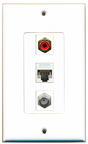 RiteAV 1 Port RCA Red 1 Port Coax Cable TV- F-Type 1 Port Cat5e Ethernet White Wall Plate OVERSIZED