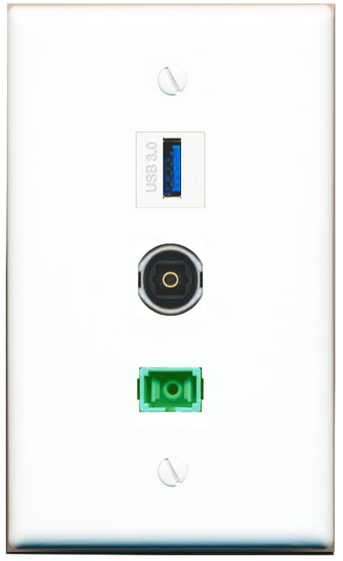 RiteAV - SC-APC Singlemode Simplex TOSLINK USB-3 Wall Plate Flat White