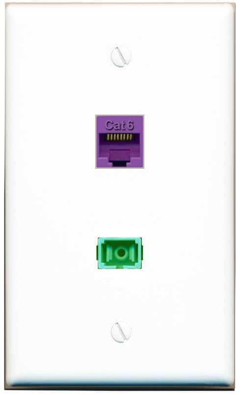 RiteAV 1 Port CAT6 PURPLE SC/APC Singlemode Simplex Flat Wall Plate White