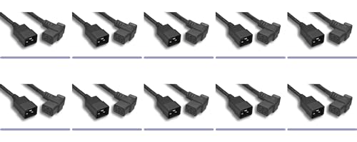 RiteAV - 10 Pack 3M Heavy Duty 12 AWG Right Angled C19 / C20 Universal Jumper Power Cord (Black (10ft) 3 Meter)