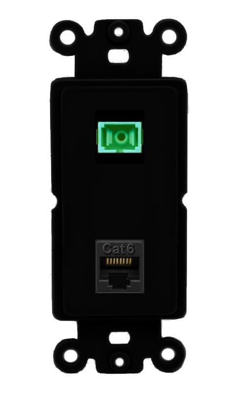RiteAV 1 Port Fiber Optic Jack SC Simplex APC + Cat6 Wall Plate-Rocker Black/Black