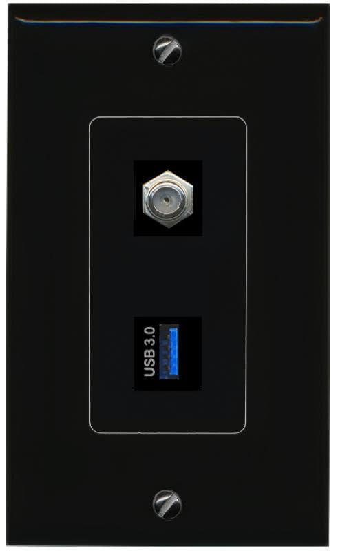 RiteAV Coax USB-3 Wall Plate Decorative [Black]