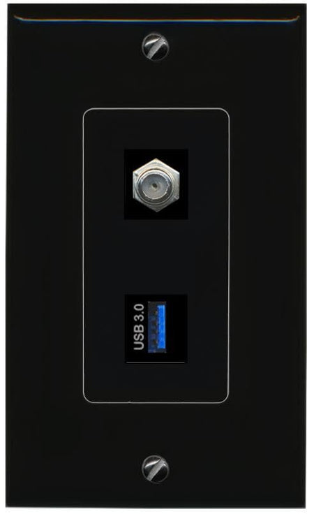 RiteAV Coax USB-3 Wall Plate Decorative [Black]