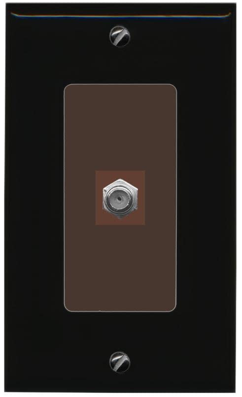 RiteAV 1 Port Coax Cable TV F-Type Wall Plate - 1 Gang [Black/Brown]