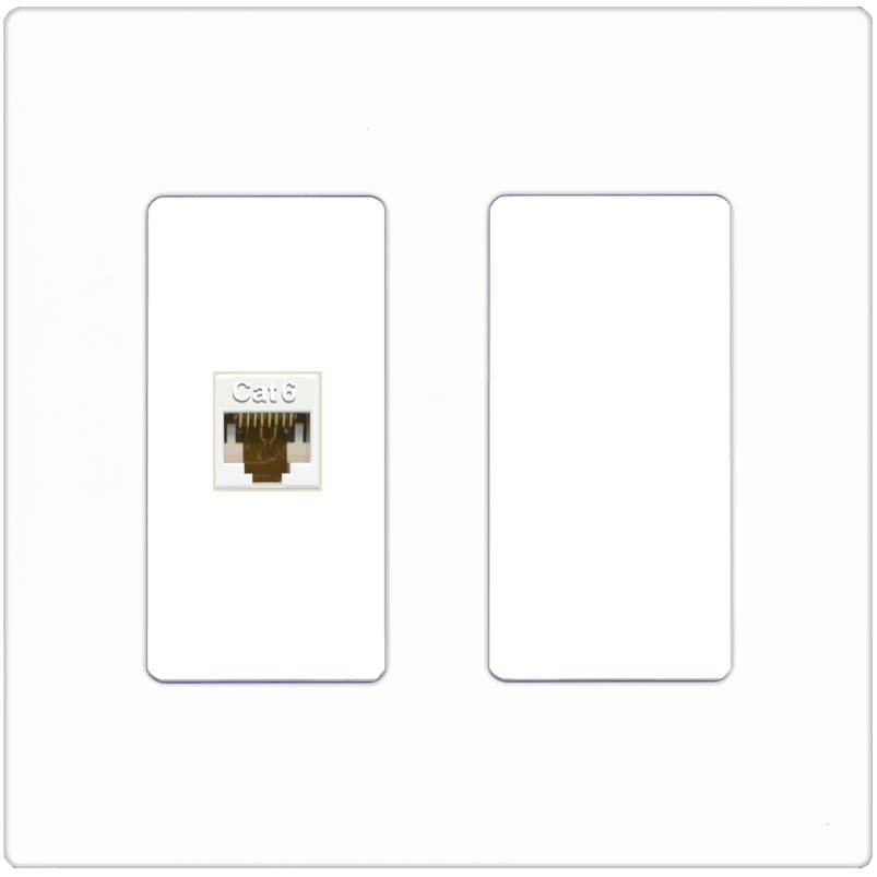 RiteAV 1 Port Cat6 Ethernet Wall Plate Female-Female - 2 Gang [Screwless White]