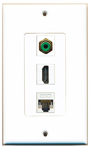 RiteAV 1 Port HDMI 1 RCA Green 1 Cat5e Ethernet White Wall Plate OVERSIZED