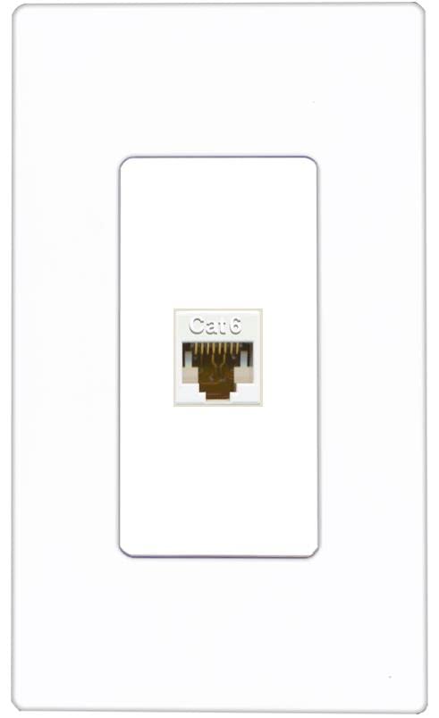 RiteAV 1 Port Cat6 Ethernet Wall Plate Female-Female - 1 Gang [Screwless White]