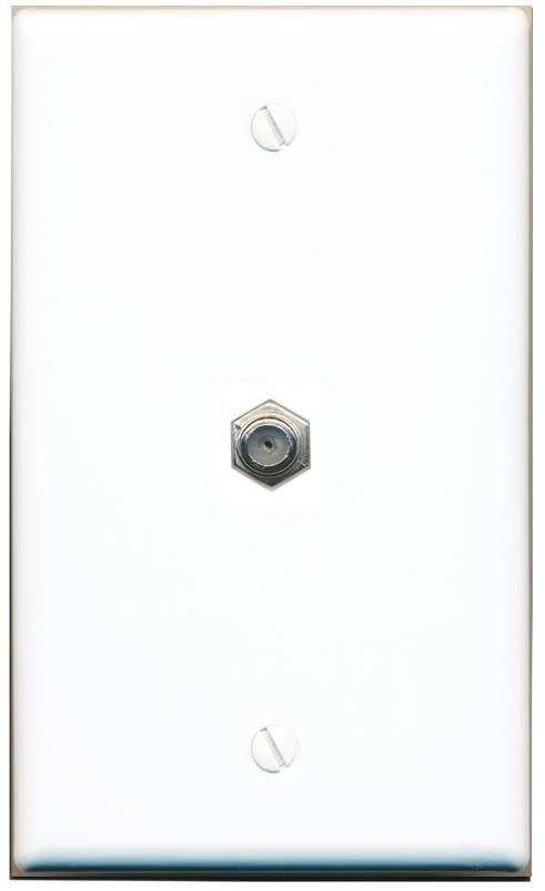 RiteAV 1 Port Coax Cable TV F-Type Wall Plate - Flat [White/White]