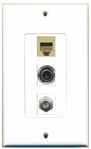 RiteAV 1 Port Coax Cable TV- F-Type 1 Port Phone RJ11 RJ12 Beige 1 Port 3.5mm Wall Plate OVERSIZED