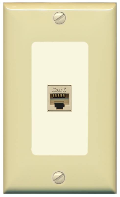 RiteAV 1 Port Cat6 Ethernet Wall Plate Female-Female - 1 Gang [Ivory/Light-Almond]