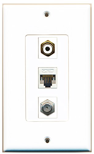 RiteAV 1 Port RCA White 1 Port Coax Cable TV- F-Type 1 Port Cat5e Ethernet White Wall Plate OVERSIZED