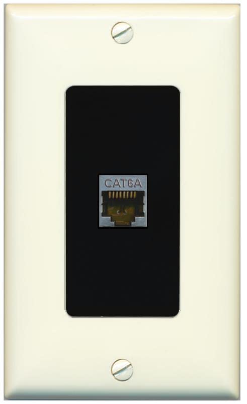 RiteAV 1 Port Cat6A Wall Plate - 1 Gang [Light-Almond/Black]