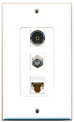 RiteAV 1 Port Coax Cable TV- F-Type 1 Port Toslink 1 Port Cat6 Ethernet White Wall Plate OVERSIZED
