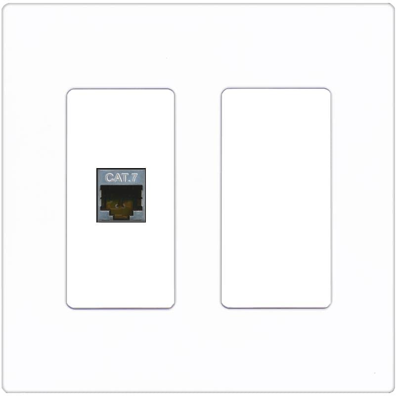 RiteAV 1 Port Cat7 Shielded Ethernet Wall Plate - 2 Gang [Screwless White]