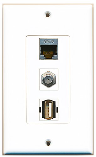 RiteAV 1 Port Coax Cable TV- F-Type 1 Port USB A-A 1 Port Shielded Cat6 Ethernet Wall Plate OVERSIZED