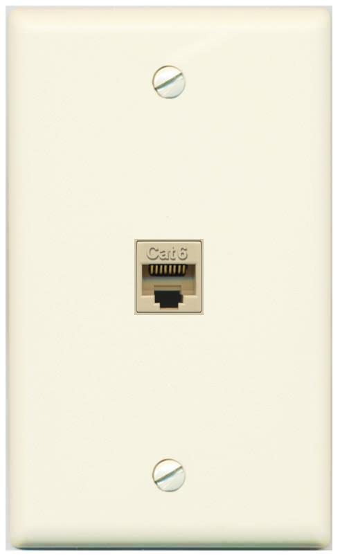RiteAV 1 Port Cat6 Ethernet Wall Plate Female-Female - Flat [Light-Almond]