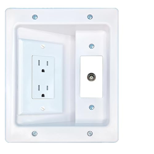 RiteAV BNC Recessed WalL Plate Cable Concealer Management Kit with Power Outlet Hides Cords and Cables