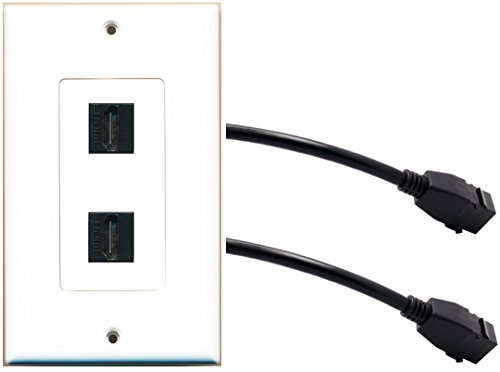 RiteAV 1 Gang 2 HDMI Wall Plate OVERSIZED w/Pigtail Extension Cable White
