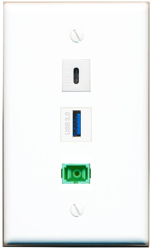RiteAV - SC-APC Singlemode Simplex USB-3 USBC Wall Plate Flat White