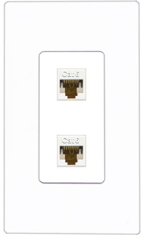 RiteAV 2 Port Cat6 Ethernet Wall Plate - 1 Gang [Screwless White]