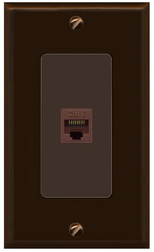 RiteAV 1 Port Cat6 Ethernet Wall Plate Female-Female - 1 Gang [Brown/Brown]