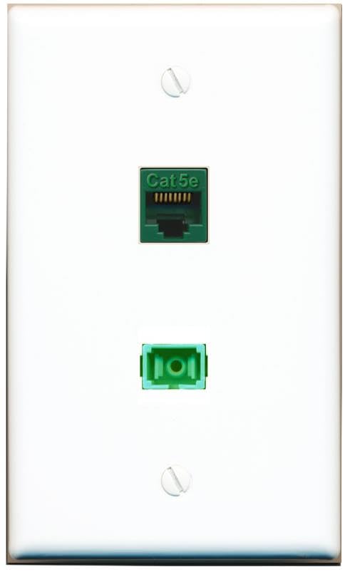 RiteAV 1 Port CAT5E GREEN SC/APC Singlemode Simplex Flat Wall Plate White