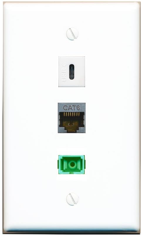RiteAV - CAT6-SHIELDED SC-APC Singlemode Simplex USBC Wall Plate Flat White