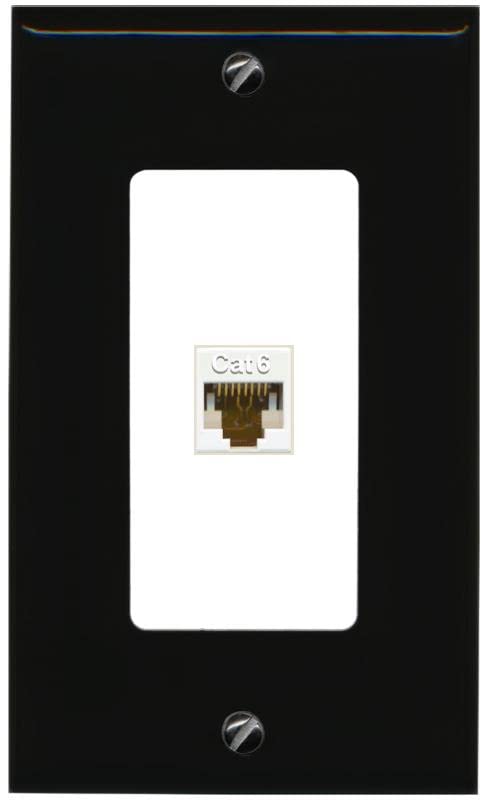 RiteAV 1 Port Cat6 Ethernet Wall Plate Female-Female - 1 Gang [Black/White]