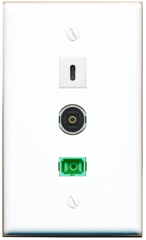 RiteAV - SC-APC Singlemode Simplex TOSLINK USBC Wall Plate Flat White